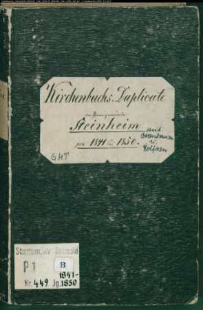 Kirchenbuchduplikat der katholischen Gemeinde Steinheim, Kreis Höxter (GHT 1841-1850). (Gemeinde: Katholische Gemeinde Steinheim)