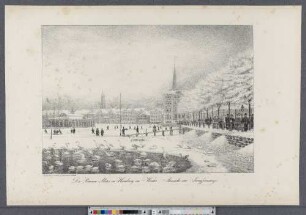 Die Binnen-Alster in Hamburg im Winter, Aussicht am Jungfernstieg (Ansichten von Hamburg und der Umgegend ; IIII,10U) (Hamburg's Vergangenheit in bildlichen Darstellungen ; III,10U)