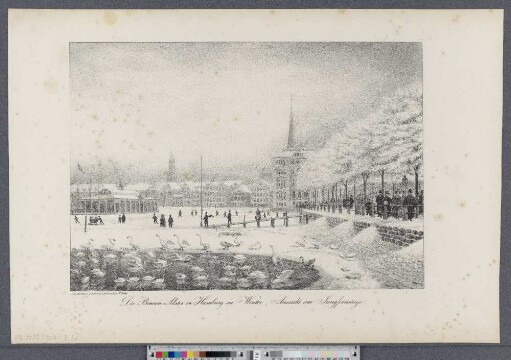 Die Binnen-Alster in Hamburg im Winter, Aussicht am Jungfernstieg (Ansichten von Hamburg und der Umgegend ; IIII,10U) (Hamburg's Vergangenheit in bildlichen Darstellungen ; III,10U)