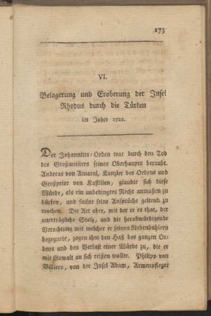 VI. Belagerung und Eroberung der Insel Rhodus durch die Türken im Jahre 1522