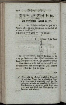 Anhang zur Regel de tri, enthält die verkehrte Regel de tri.