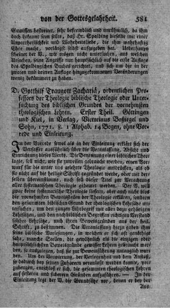 Biblische Theologie oder Untersuchung des biblischen Grundes der vornehmsten theologischen Lehren. T.1.