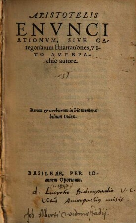 Aristotelis Enunciationum enarrationes