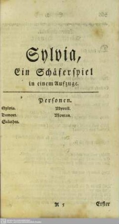 Sylvia, Ein Schäferspiel in einem Aufzuge