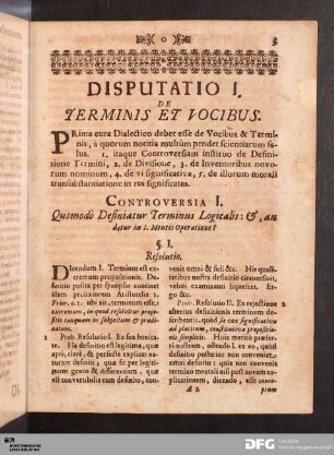 Disputatio I. De Terminis Et Vocibus.