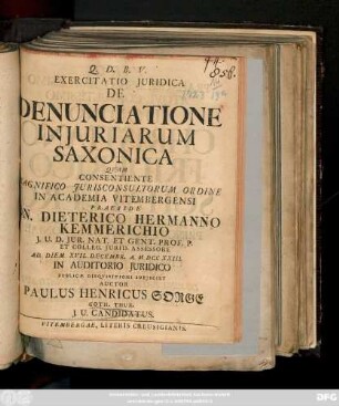 Exercitatio Juridica De Denunciatione Injuriarum Saxonica