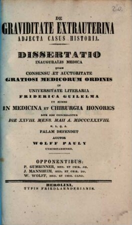 De graviditate extrauterina : adiecta casus historia ; Diss. inaug. med.