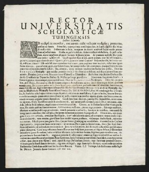 Rector Universitatis Scholasticae Tubingensis. Lectori Salutem