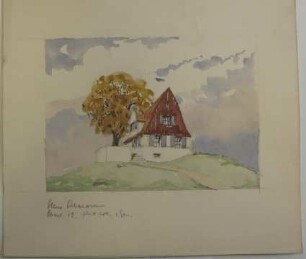 [Wohnhaus mit Baum auf einer Anhöhe]