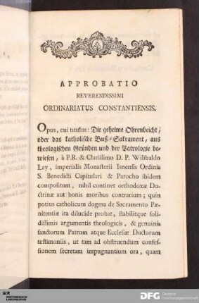 Approbatio Reverendissimi Ordinariatus Constantiensis.