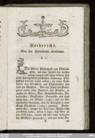 Vorbericht. Von der Philosophie überhaupt.