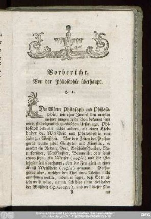 Vorbericht. Von der Philosophie überhaupt.