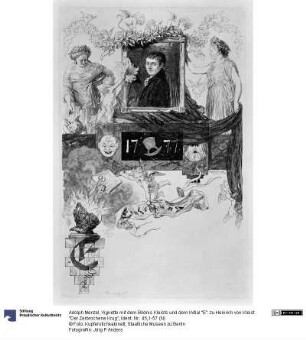 Vignette mit dem Bildnis Kleists und dem Initial "E". zu Heinrich von Kleist "Der Zerbrochene Krug"