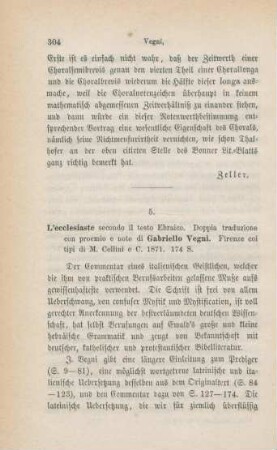 304-315 [Rezension] Vegni, Gabriello, L' Ecclesiaste, secondo il testo ebraico