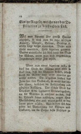 Einige Regeln, welche vor der Destillation zu beobachten sind.