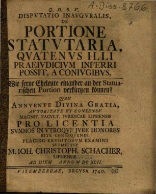 De portione statutaria, quatenus illi praeiudicium inferri possit, a coniugibus