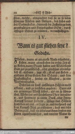 IV. Wann es gut fliehen seye? Gedicht