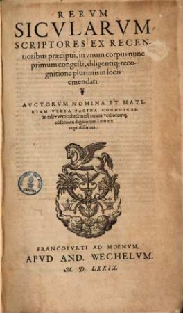Rerum Sicularum Scriptores : ex recentioribus praecipui