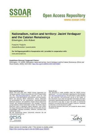 Nationalism, nation and territory: Jacint Verdaguer and the Catalan Renaixença
