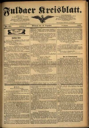 Erste Ausgabe vom Mittwoch, den 19. Dezember 1906.
