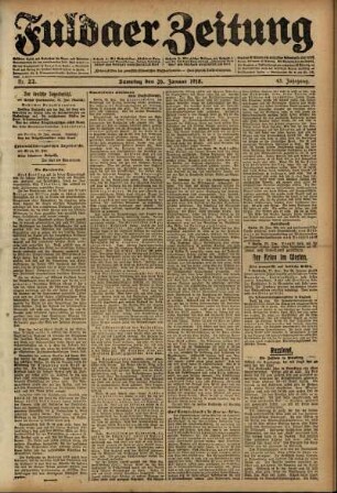 Erste Ausgabe vom Samstag, den 26. Januar 1918.