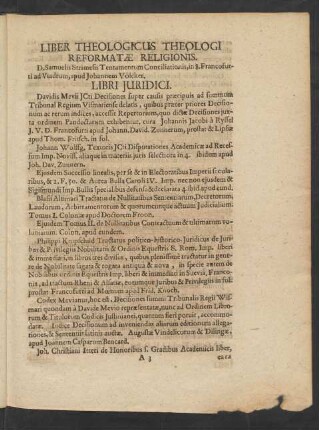 Libri Theologicus Theologi Reformatae Religionis.