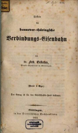 Ueber die hannover-thüringsche Verbindungs-Eisenbahn