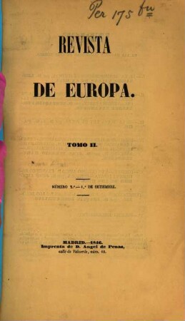 Revista Europa : periodico quincenal de ciencias, literatura y artes. 2. 1846, Nr. 2