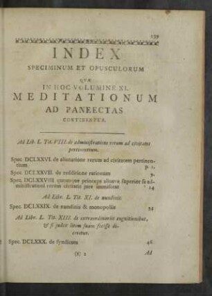Index Speciminum et Opusculorum