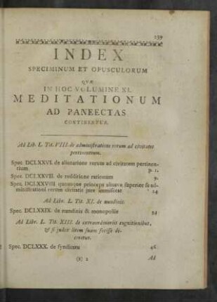 Index Speciminum et Opusculorum