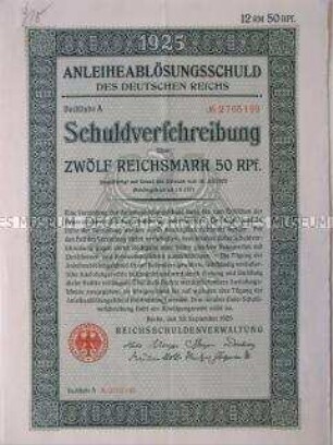 Obligation des Deutschen Reichs über 12,50 Mark