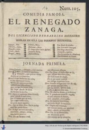 Comedia Famosa. El Renegado Zanaga.