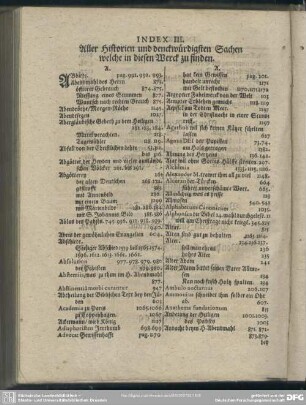 Index III. Aller Historien und denckwürdigsten Sachen welche in diesen Werck zu finden