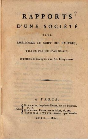 Rapports d'une société pour améliorer le sort des pauvres : [Neuvième rapport ...]