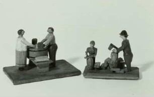 Zwei Figurenszenen : "Am Waschfaß" und "Beim Holzhacken", 1928