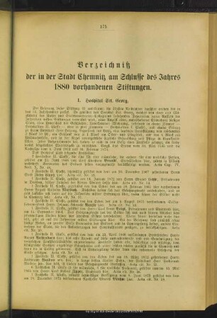 Verzeichniß der in der Stadt Chemnitz am Schlusse des Jahres 1880 vorhandenen Stiftungen