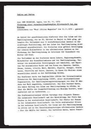 Zahlen und Fakten : Förderung einer verantwortungbewußten Elternschaft bei den Moslems