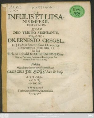 De Infulis Et Lipsanis Imperii. Disputatio