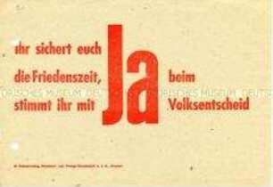 Handzettel mit Losung zum Volksentscheid über die Enteignung der Nazi- und Kriegsverbrecher