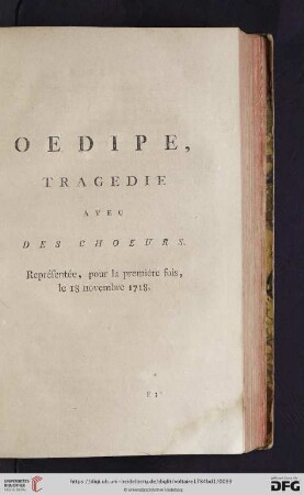 Oedipe, tragedie avec des choeurs