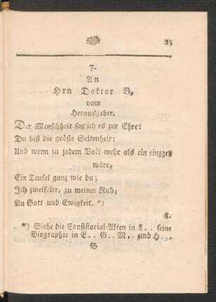 7. An Hrn Doktor B. vom Herausgeber.