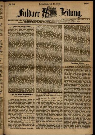 Ausgabe vom Donnerstag, den 15. April 1886.
