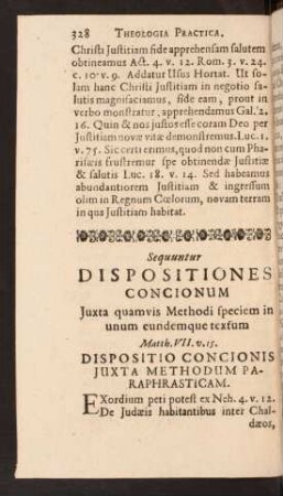 Sequuntur Dispositiones Concionum Juxta quamvis Methodi speciem in unum eundemque textum