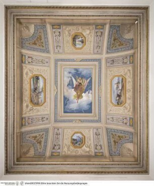 Stuckdecke mit Deckenbild: Amor (oder Zephyr?) hebt Psyche in den Himmel