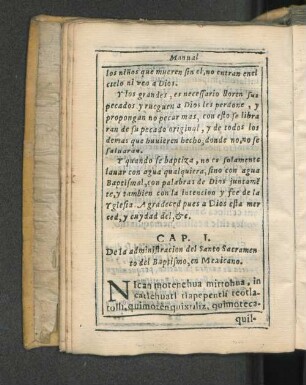Cap. I. De la administración del Sancto Sacramento del Baptismo, en Mexicano