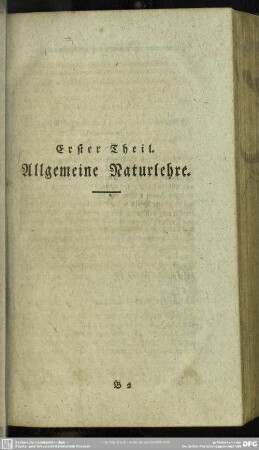 Erster Theil. Allgemeine Naturlehre