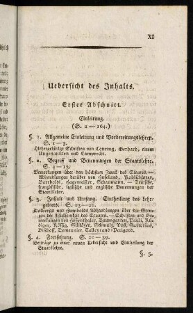 XI-XIV, Inhaltsverzeichnis