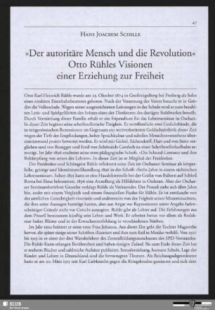"Der autoritäre Mensch und die Revolution" - Otto Rühles Visionen einer Erziehung zur Freiheit