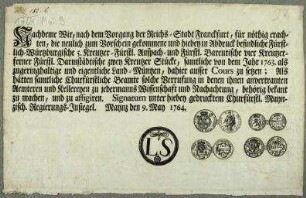 Kurfürstliche Regierungsverordnung über geringhaltige Münzen