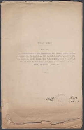 Bericht über die 22. Zusammenkunft der Direktoren der landwirtschaftlichen Schulen und Wanderlehrer der Landwirtschaftskammer am 7.6.1922